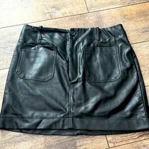 Black Faux Leather Mini Skirt - Classic A-Line